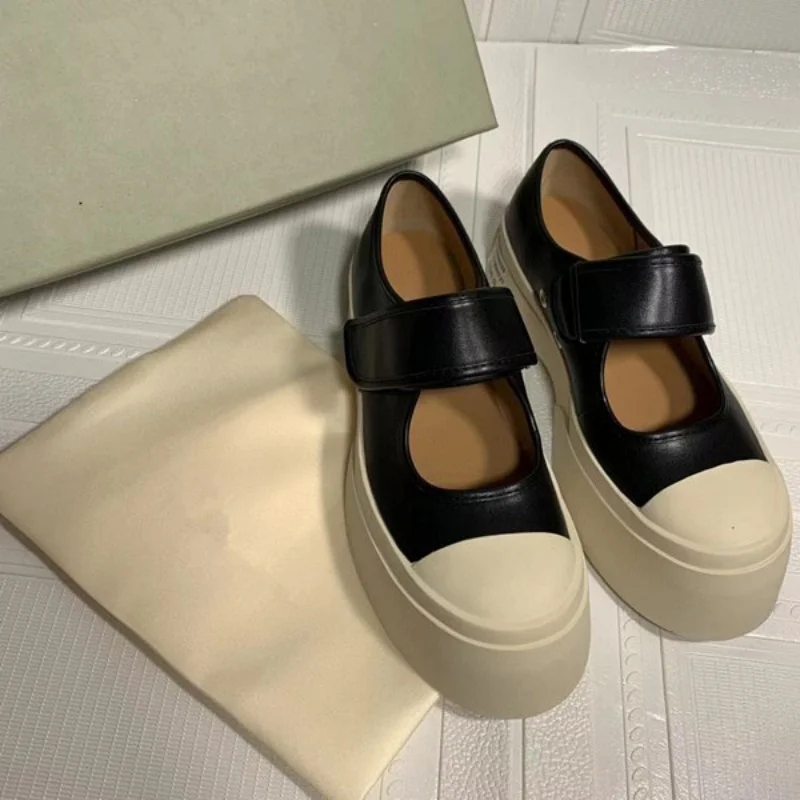 Patchwork Round Toe Women Shoes Fashion Cover Heels Flats Thick Bottom Mary Janes Ankle Strap Zapatos Mujer