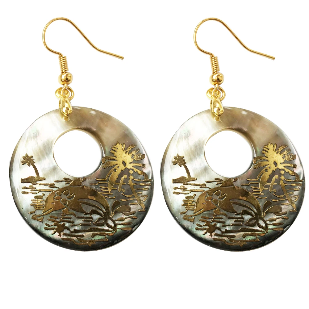 Beautiful Mother of pearl Shell Round Oval Art Women Men Dangle Earring PWFH623