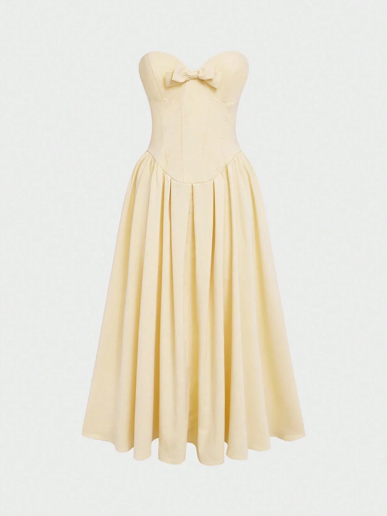 

Элегантное желтое женское платье-принцесса без бретелек с бантом, вырезом в форме сердца и приталенным силуэтом А-образной формы