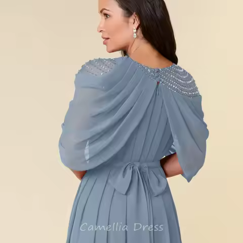 Vintage Mother of the Wedding Dress Customized A Line Chiffon Sequined Gown Chiffon Evening robe invit&eacute;e mariage