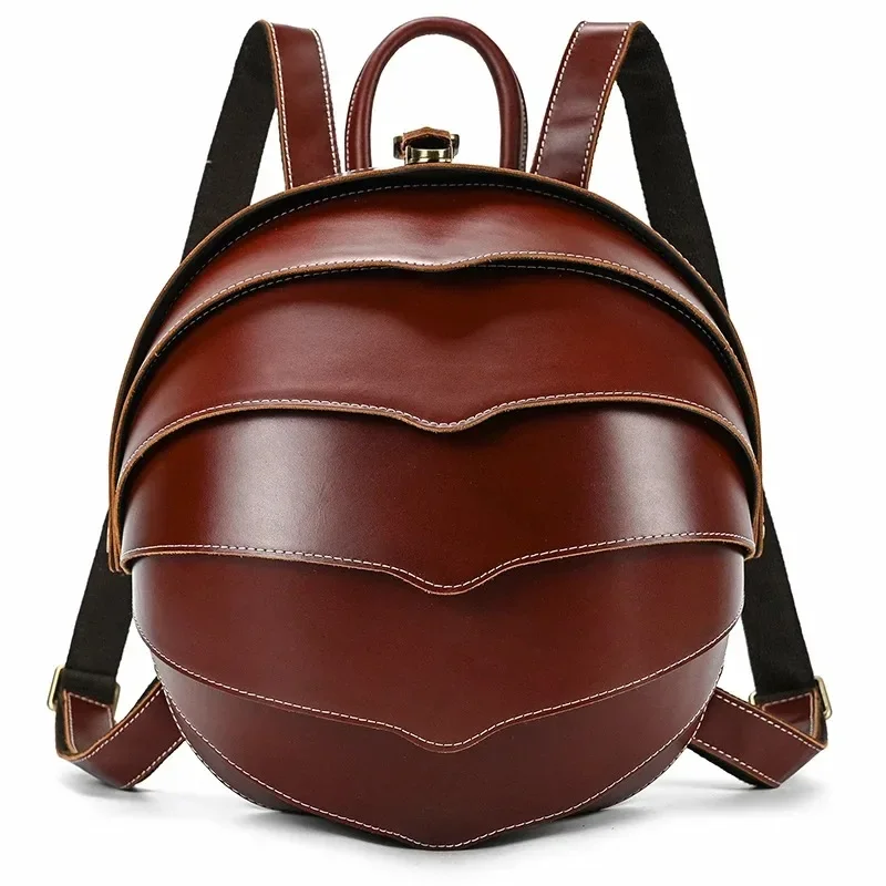 Genuine Leather Backpack Special Beetle Shape Real Leather For Men Cowhide Rucksack Girls Red Cow Leather Casual Daypack Mochila