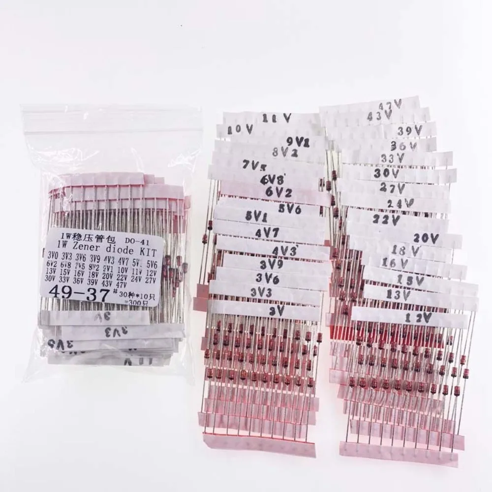 1W Zener Diode Assorted Kit 30 Values 3V to 47V 300pcs 1N47 Series DO-41 for Electronics Repair DIY Projects
