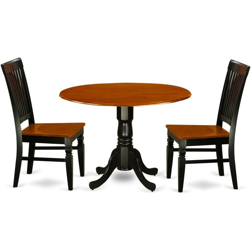 East West Furniture Set dapur DLWE3-BCH-W Dublin, 3 buah meja bulat dengan motif Dropleaf dan 2 kursi ruang makan, 42x42