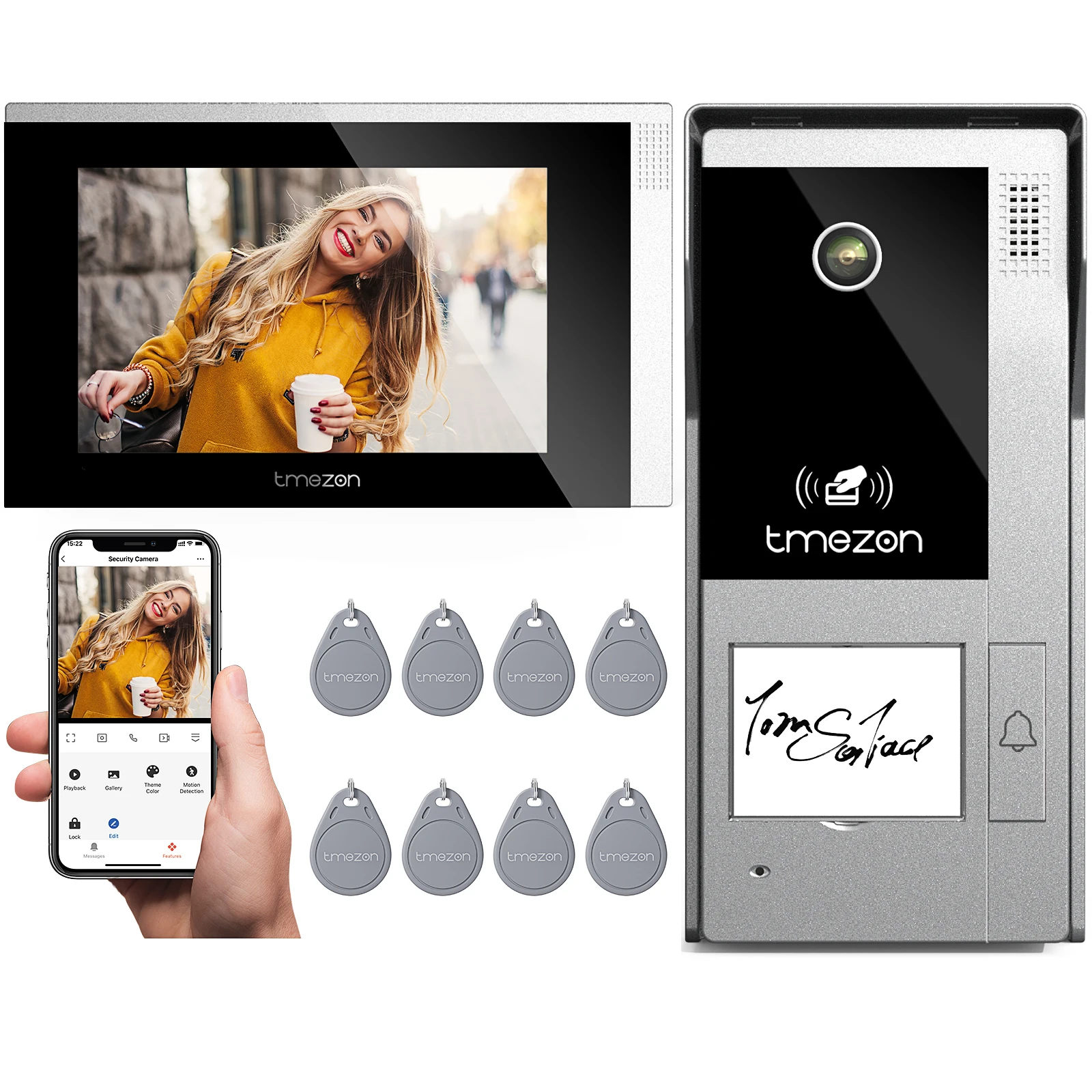 TMEZON – système d'interphone vidéo intelligent Wifi 1080P, 7 pouces, application Tuya, avec sonnette filaire, application/mot de passe/lecture de carte, écran tactile