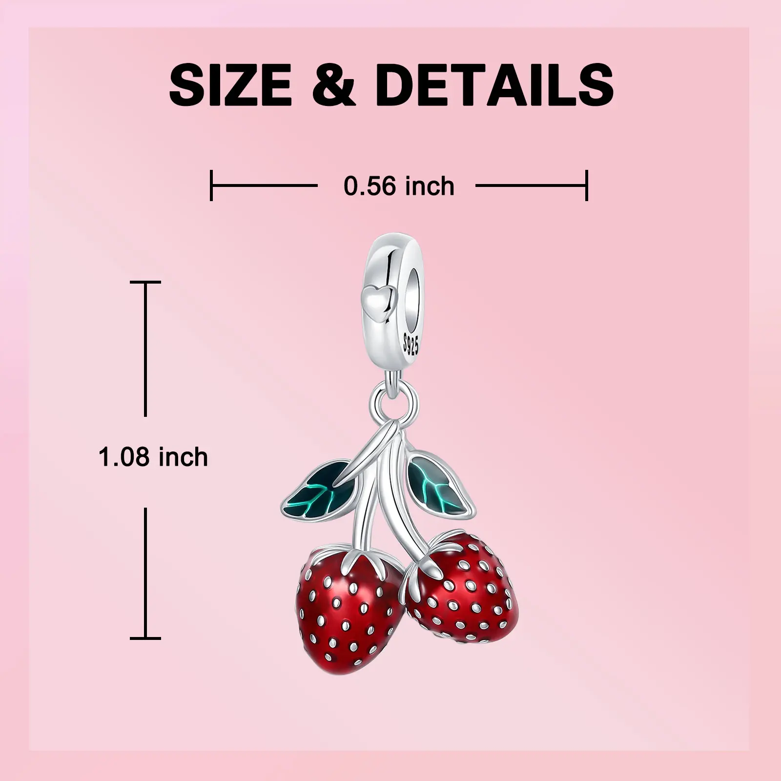 925 Sterling Silver Red Enamel Strawberry Dangle Charm Fruit Pendant Bead Fit Bracelets for Women Girls DIY Jewelry Making Gift - view 3