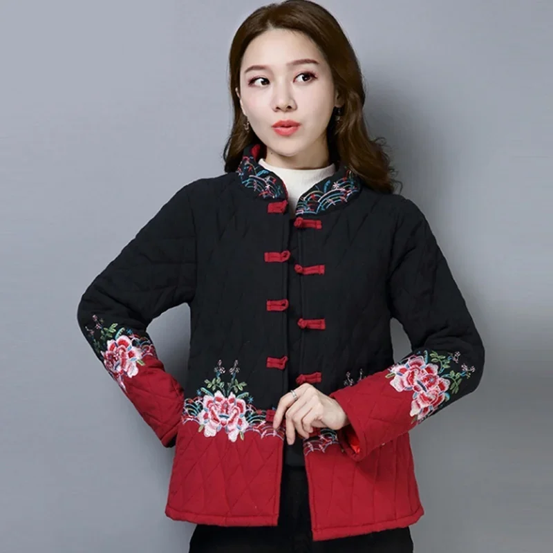 Chinese Cheongsam Tops For Women Winter Parkas Coats Stand Button Floral Warm Coats Retro Jacket Oriental Style Clothing 11666