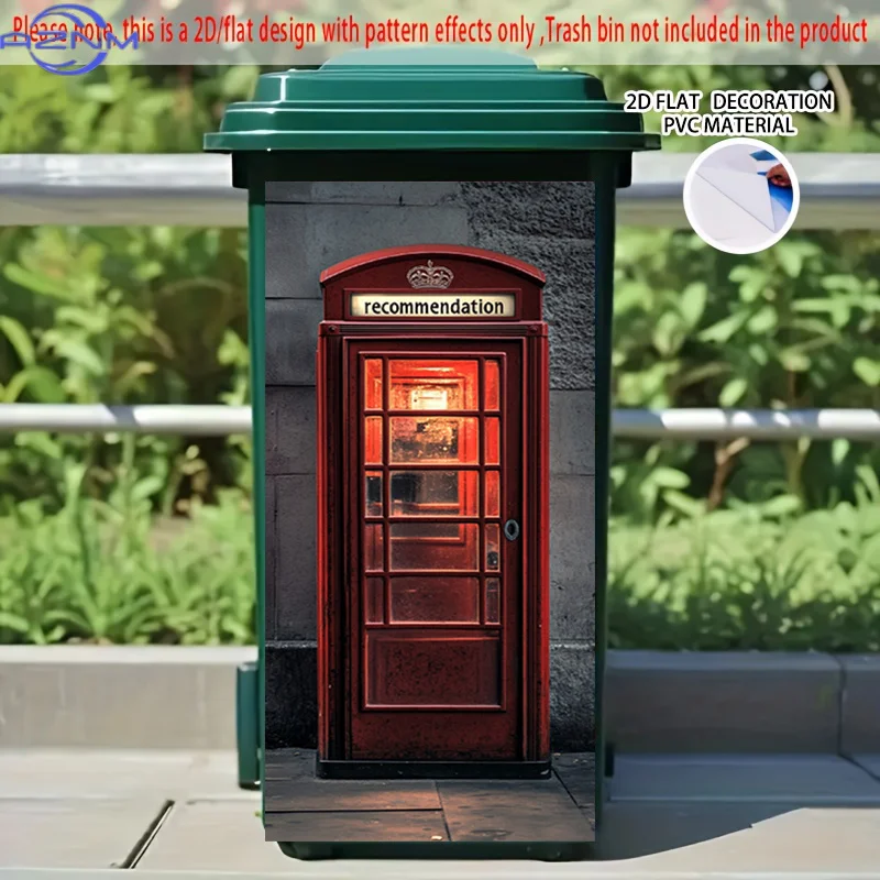 1pc of 2D Pattern Printing Sticker for Kitchen Trash Bins, Measuring X Cm, Featuring a Red Telephone Booth Theme for Kitchen H