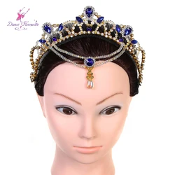 HB051 Gold Sequin Ballet Tiara Hair with Royal Blue Stone Accessories Girls Ballerina Headdress