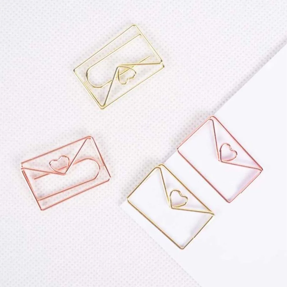 

10Pcs Heart Envelope Shaped Metal Paper Clips Strong Clipping Force Home Office School Bookmark Organizer