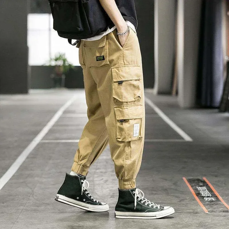 Harem Cargo Pants for Men Multi Pocket Fleece-lined Multipockets Autumn Winter Trousers Man Casual Aesthetic Long Baggy Cotton