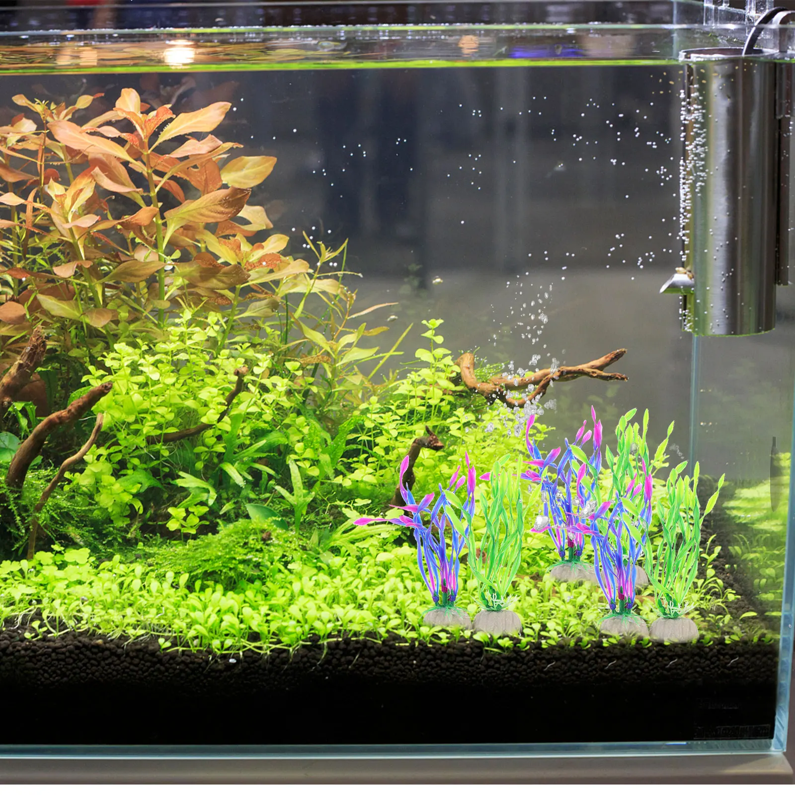

10pcs Aquarium Fish Tank Decorations Lifelike Plastic Plants Realistic Artificial Flower Grass With Weighted Base Durable Faux