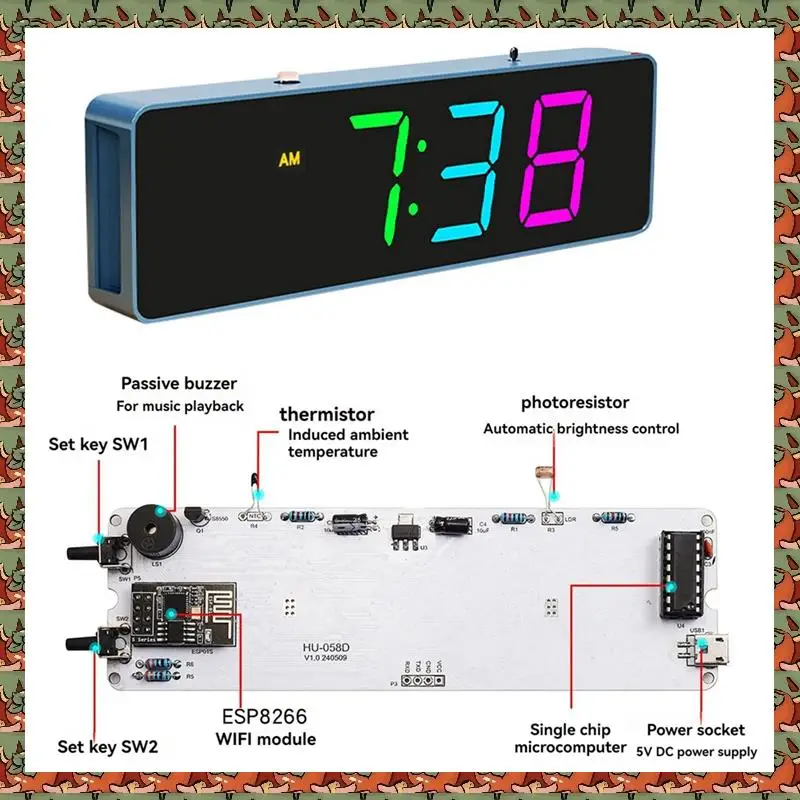 ABLQ DIY Electronic Kit Digital RGB Colorful LED Alarm Clock Suite 4Digit Date Temperature Clock Soldering Project Practice