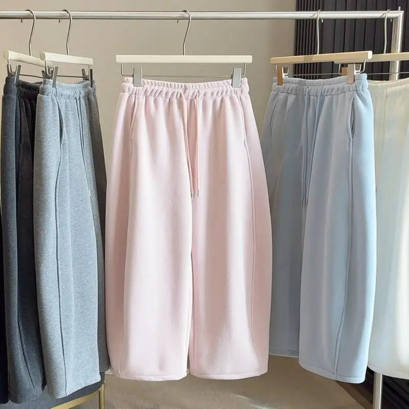 

Женские широкие брюки из плотного флиса, теплые расклешенные брюки с высокой талией, женские повседневные брюки, осенне-зимние модные женские новые поступления