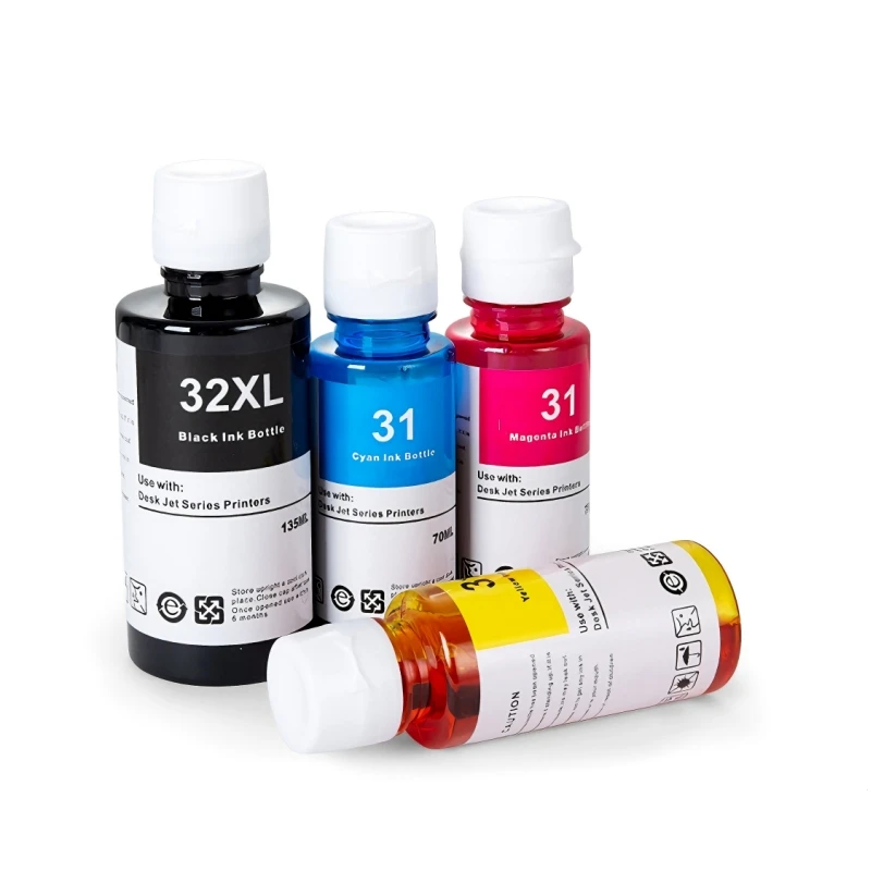 31 32XL عبوة صبغ الحبر متوافق مع HP 7301 6001 7602 5101 7001 551 651 455 457 450 طابعة 4 لون عبوة زجاجة ماء الحبر
