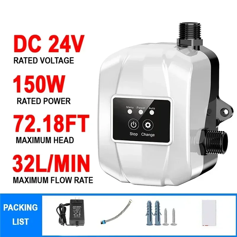 Bomba de refuerzo de presión de agua para ducha automática del hogar, bomba de recirculación de agua silenciosa, 24V, 150W, elevación máxima de 92 pies para aspersores