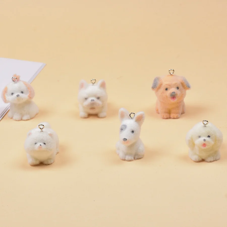 

20Pcs 3D Cute Dog resin Charms Fluffy Flocking Doll Pendan For phone bag Keychains DIY handicraft Jewelry make Accessories