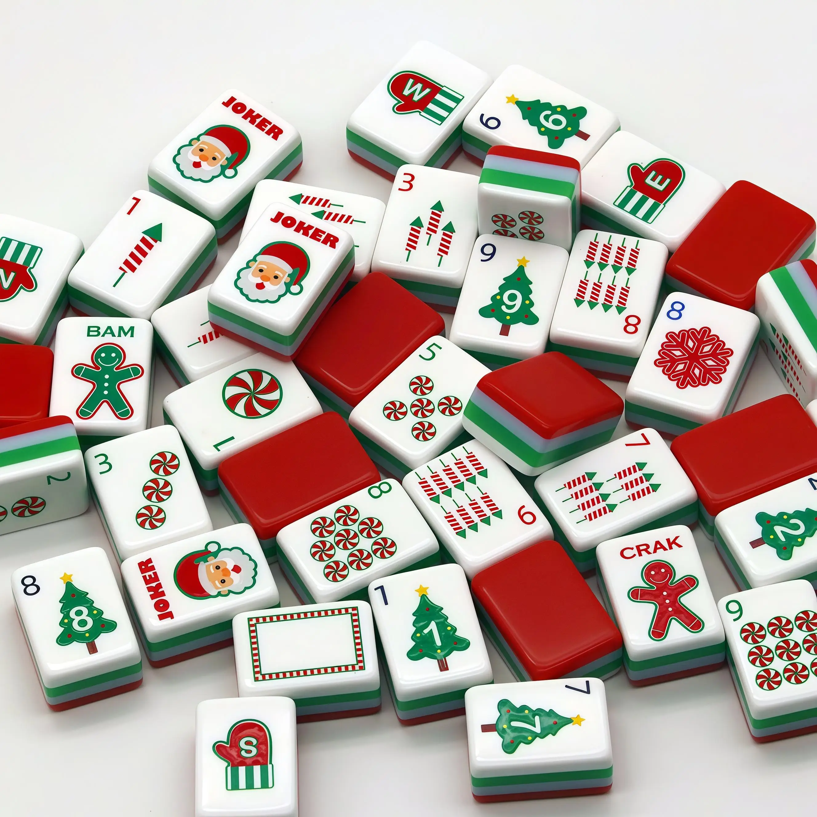 Hot Selling Christmas Style Red American Mahjong Set, Four Layer Engraved Acrylic Mahjong Tiles
