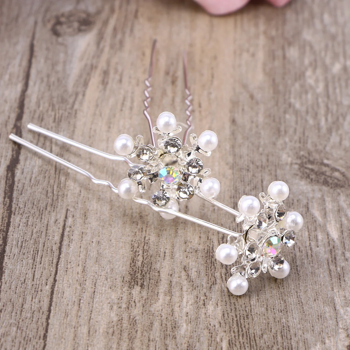 

6Pcs U Shape Hair Snowflake Crystal Pearl Clips Headdress Wedding Party Hair Accessories for Women Brides Hairpins