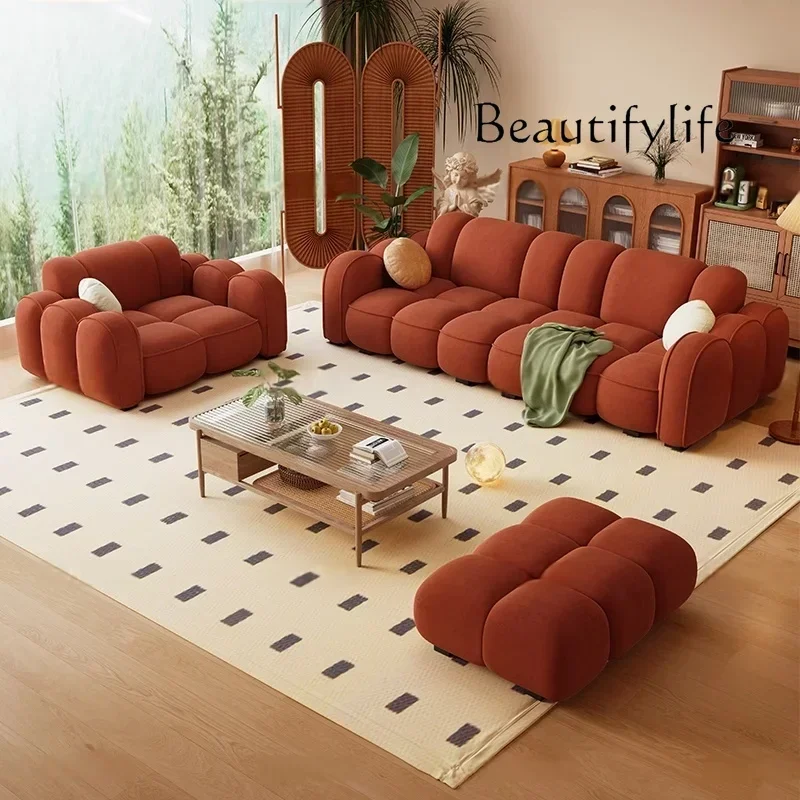 XB W French Retro Style Biscuit Sofa Small Apartment Designer Home Living Room Straight Row Fabric Sofa