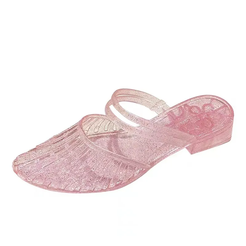 Baotou-Zapatillas de una pieza para mujer, zapatillas de cristal transparente, antideslizantes, con suela suave hueca, envío gratis