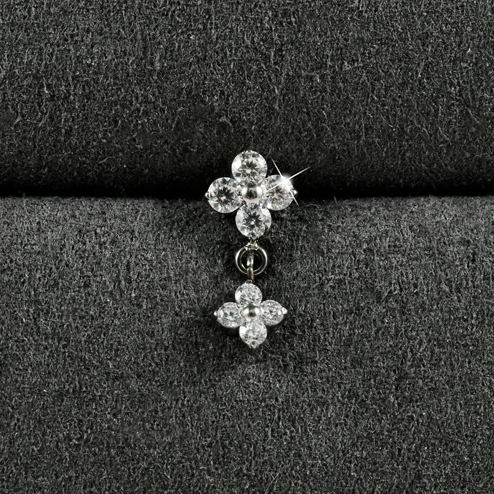 1PC G23 Titanium Square Zircon Hollow Flowers Ear Studs Push in Ear Cartilage Tragus Piercing Ear Lobe Labret Piercing Jewelry
