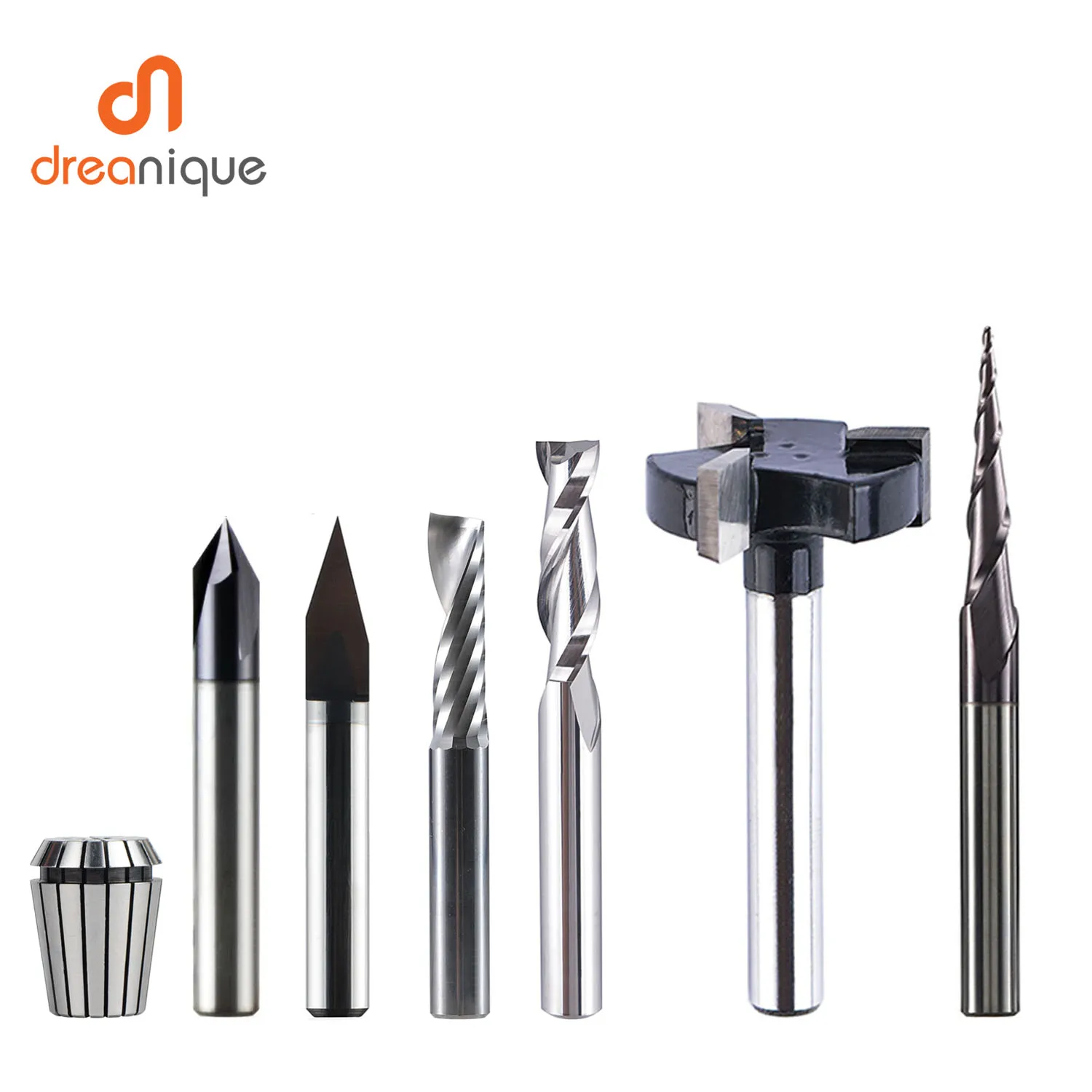 Dreaique 7pcs/set 6mm Shank Solid Carbide Router Bits Essential Kit End Mill Set CNC Engraving Bits Milling Cutter Woodwork Set