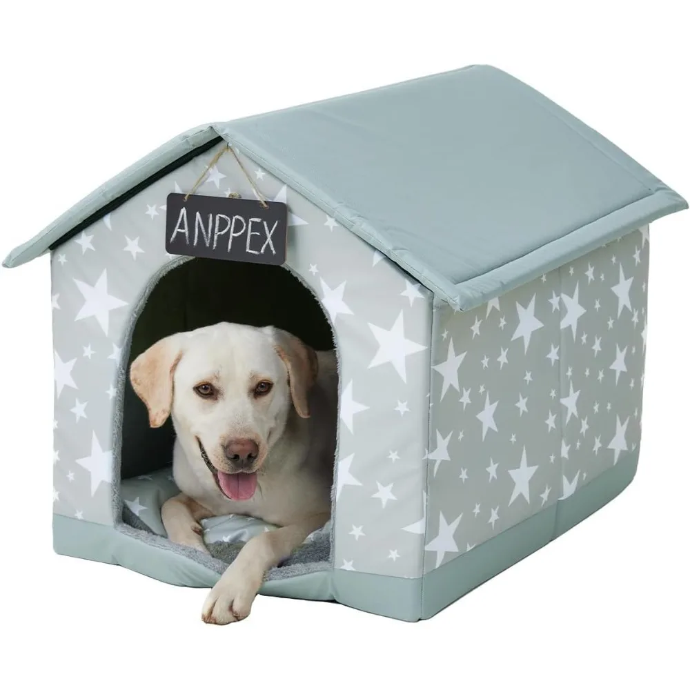 

Large Dog House Indoor,2XL Size Indoor Dog House for Large and Medium Dogs,Covered Dog Bed with Cushion,Grey