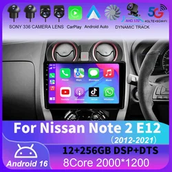 For Nissan Note 2 E12 2012 - 2021 Carplay Auto 4G+WIFI GPS Car Radio Navigation Multimedia Video Player Stereo BT Android 16