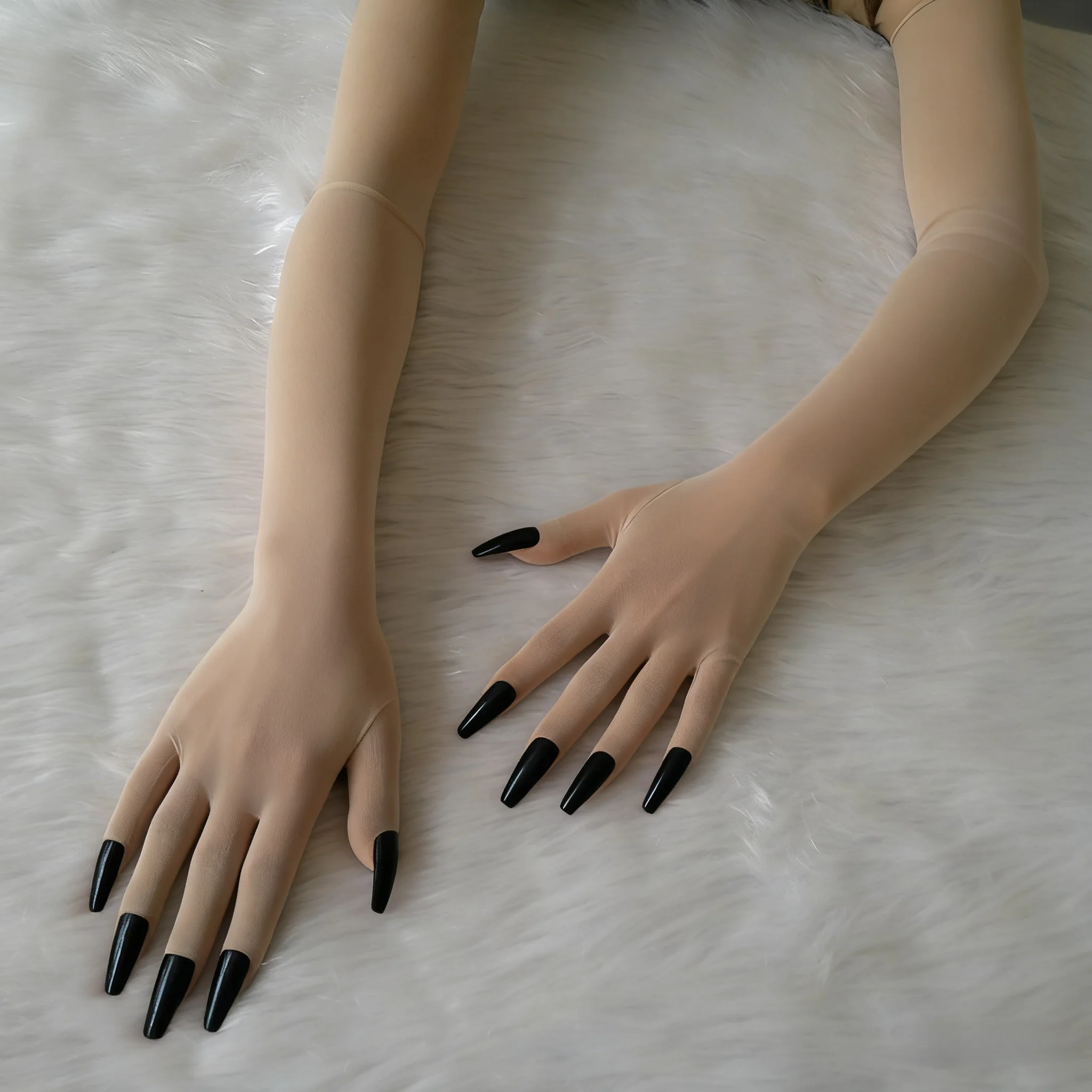 Unisex Soft Breathable 5-Finger Long Stocking Gloves With Nails For Cosplay Crossdressing Party Costume Accessories