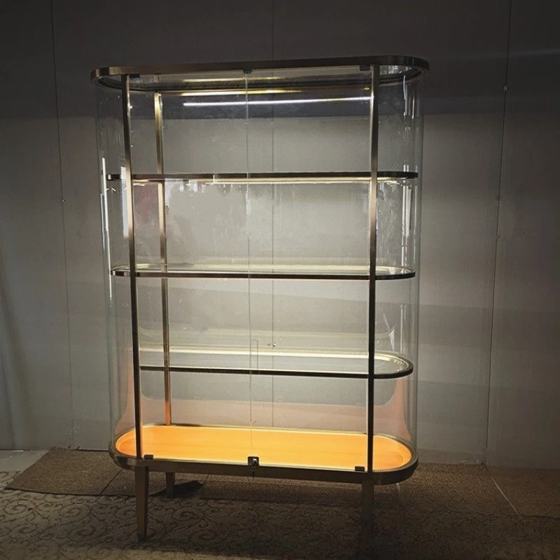 Stainless Steel Transparent Glass Display Cabinet High-end Product Figure Model Display Rack Special-shaped