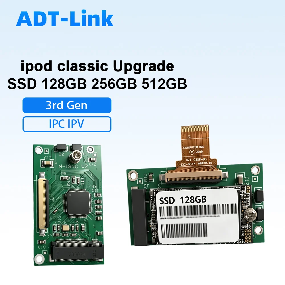 ADT-Link IPod Classic IPC IPV  MSATA To ZIF Converter Adapter Card Replacement SSD 128GB 256GB 512GB  3 3th/ Gen3 3rd Upgrade