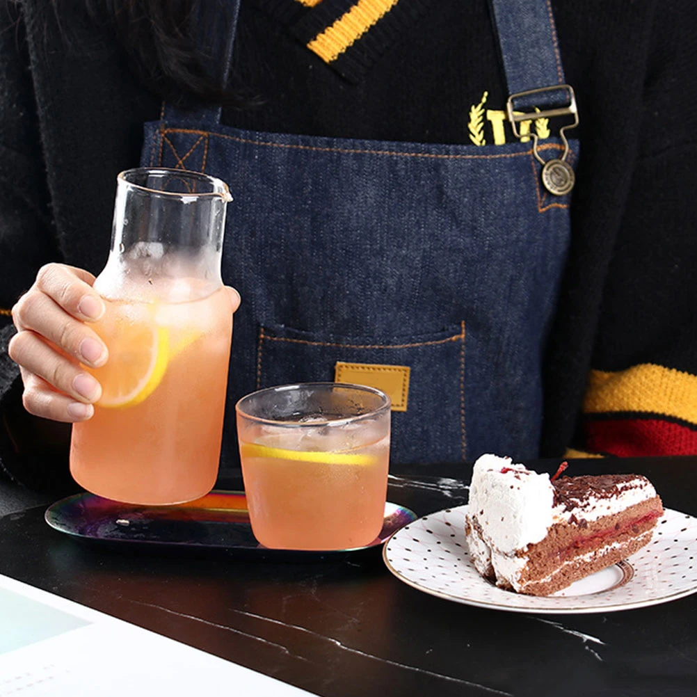 

2Sets Household Glass Carafe Set Stylish Transparent Water Jug for Tea Juice Portable Drinkware for Indoor Outdoor Events