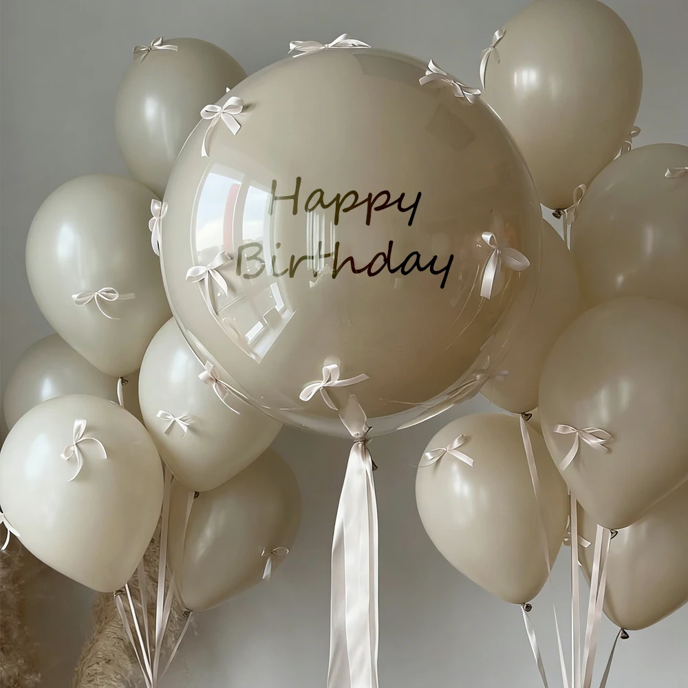 Sandweißes Schleifen-Ballon-Set mit Beigem Schleifenband zur Dekoration für Geburtstage, Hochzeiten, Babypartys, Feiertage, Partys, Ballons – Detail 7