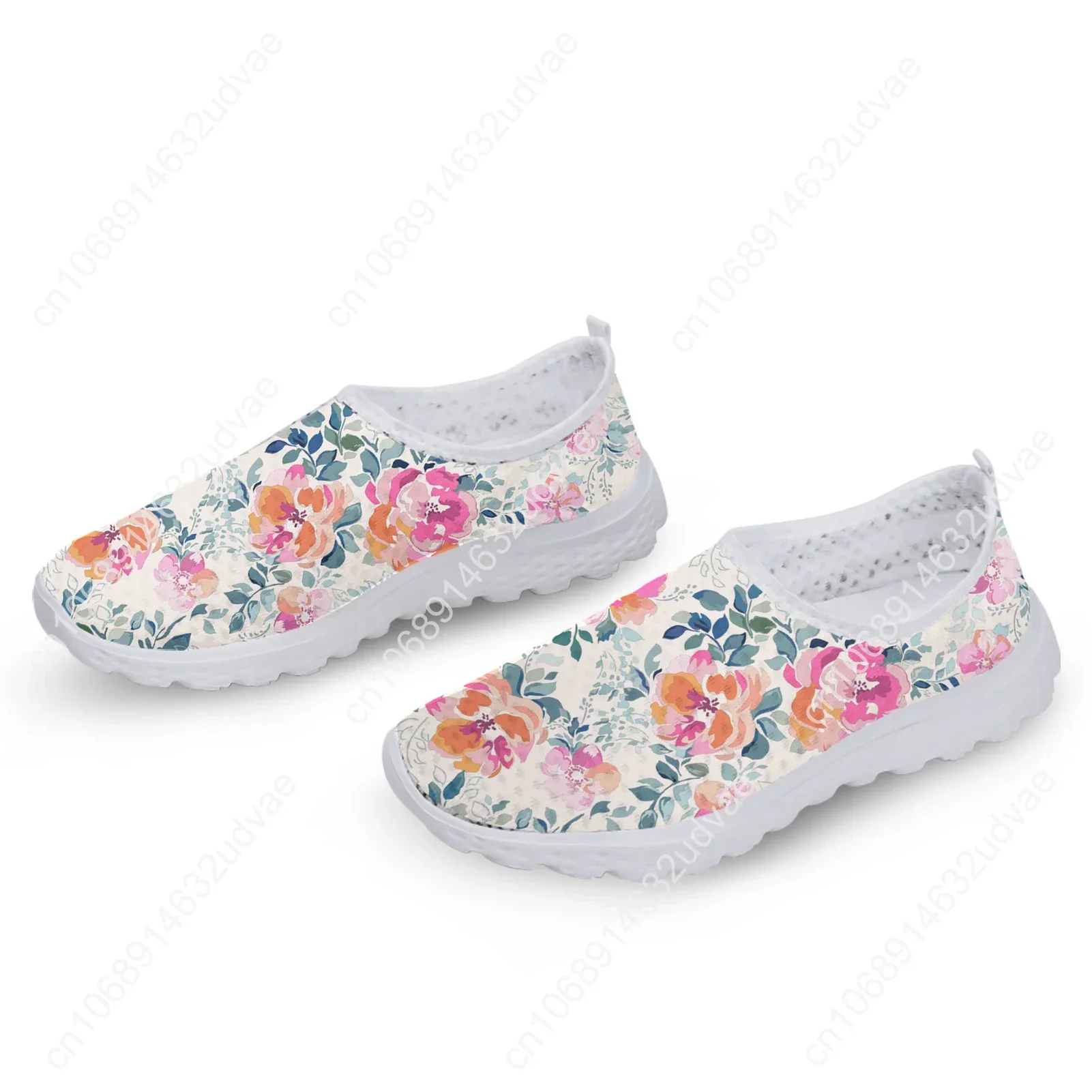 Beautiful Hibiscus Pattern Shoes Gold Flower Print Sneakers Slip On Light Mesh Shoes Summer Breathable Flats Shoes