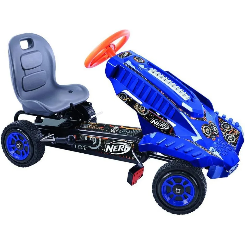 

Go Kart, Ride on, Colors Blue and Orange, Easy to Use Handbrake for Optimal Control, Adjustable Bucket Seat, For Ages 4 and up