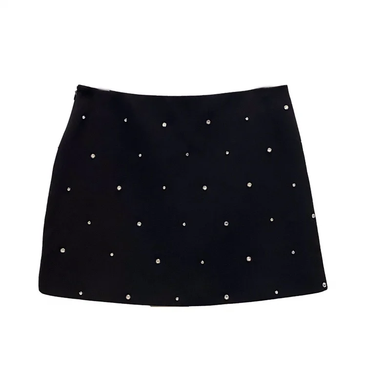 Ladies' Miniature Cardi  Skirt Diamond Decoration Short Skirt Three-acetate Fiber 100% Autumn Fashion Ladies' Skirt