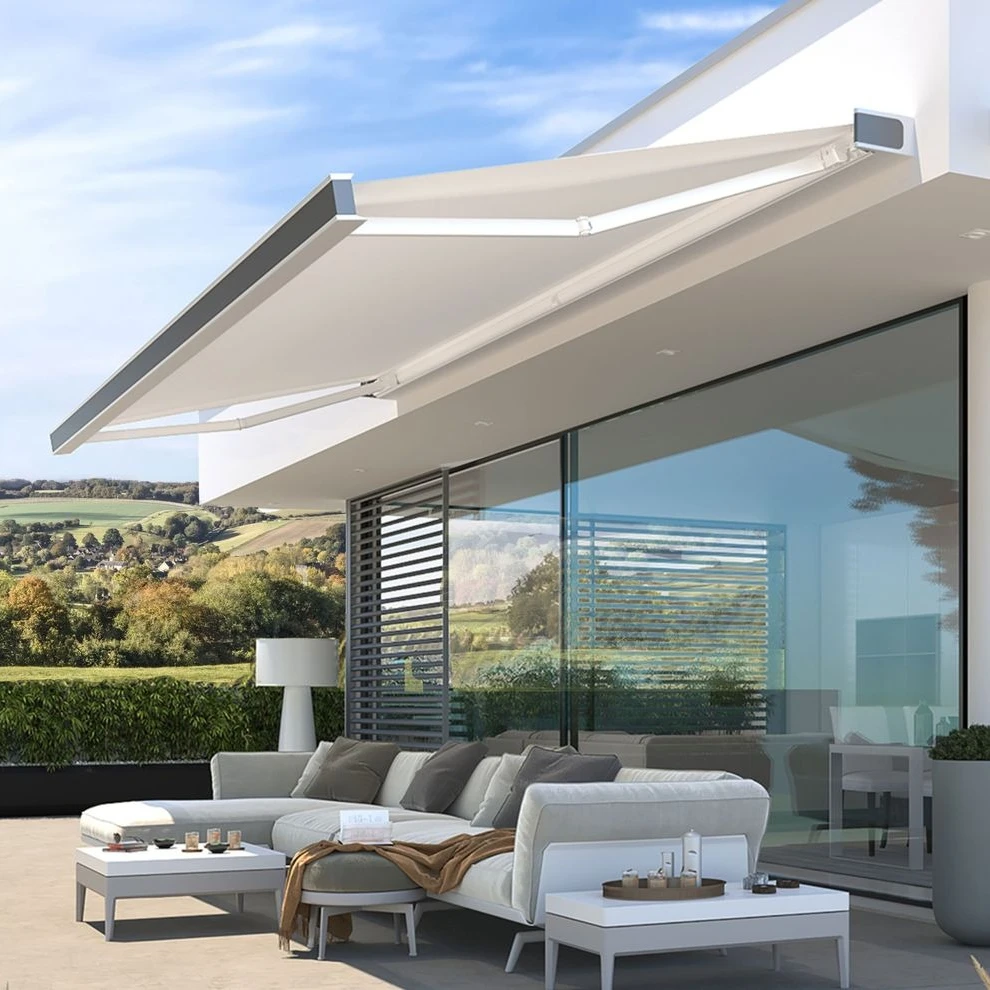 

Custom Electric Patio Garden Aluminum Full Box Awnings Acrylic Full Cassette Retractable Folding Arm Outdoor Retractable Awning