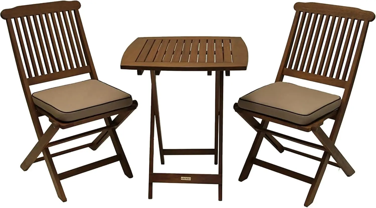 

Комплект уличной мебели для патио из 3 предметов из эвкалиптового дерева: квадратный складной стол и 2 стула с подушками, бежевый