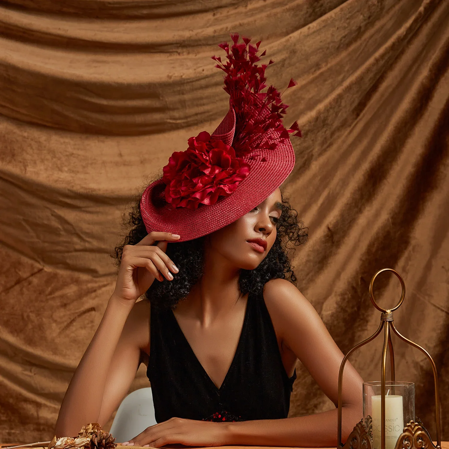 Deluxe Feather Flower Wedding Hat for Women
