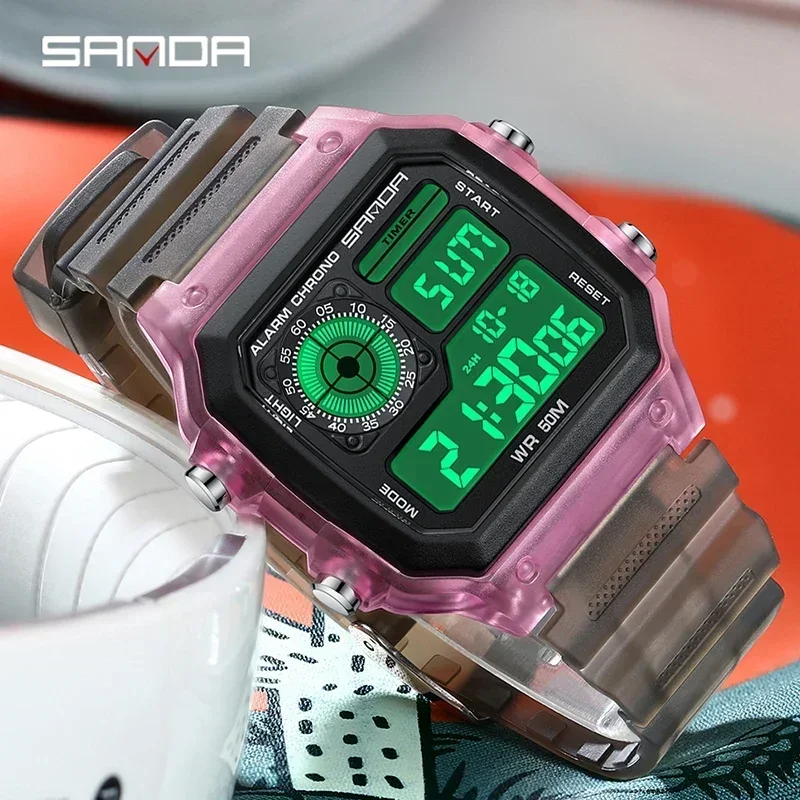 SANDA G-Style ساعة رجالية رقمية رياضية كرونوغراف تاريخ ساعة اليد بولي TPU الفرقة أسبوع 50 متر مقاوم للماء للجنسين ساعات رجالية إلكترونية