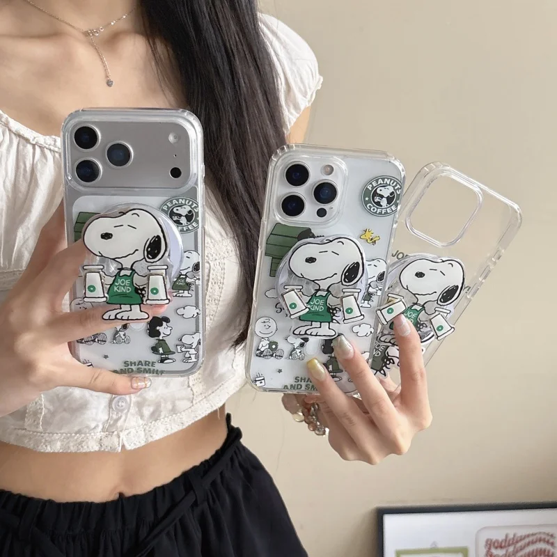 

Cute Cartoon Snoopy coffee Magsafe Wireless Charge Case For iPhone 11 12 13 14 15 16 17 Pro Max Plus Air Snoopy Magnetic Holder