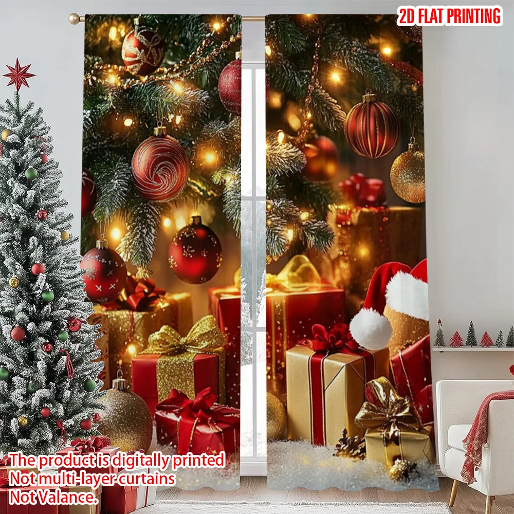 

2pcs 2D flat printing Merry Christmas Popular Party Window Curtains Christmas on4 Versatile 100% Polyester Without Electricity