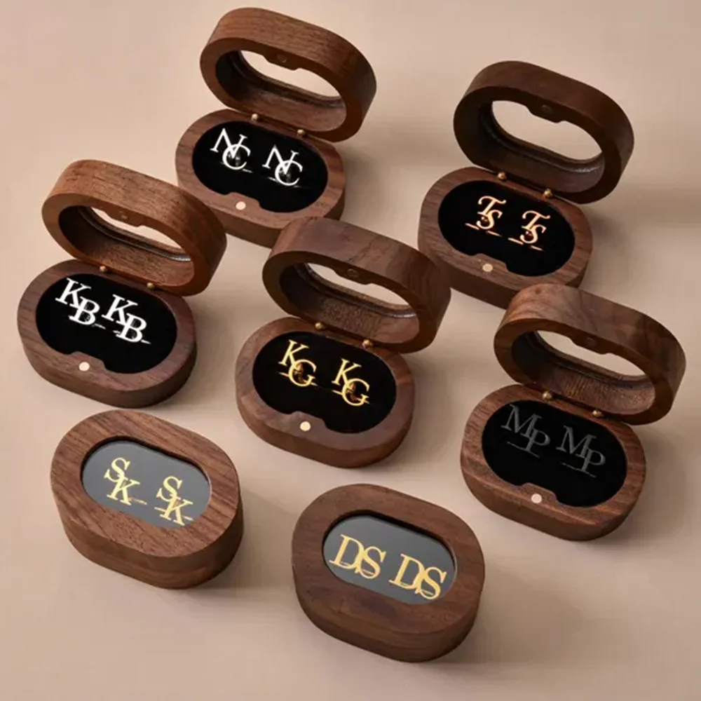 Customized Personalized Letters, Stainless Steel Cufflinks, Wooden Box Packaging, Cufflinks, Suits, Groomsmen