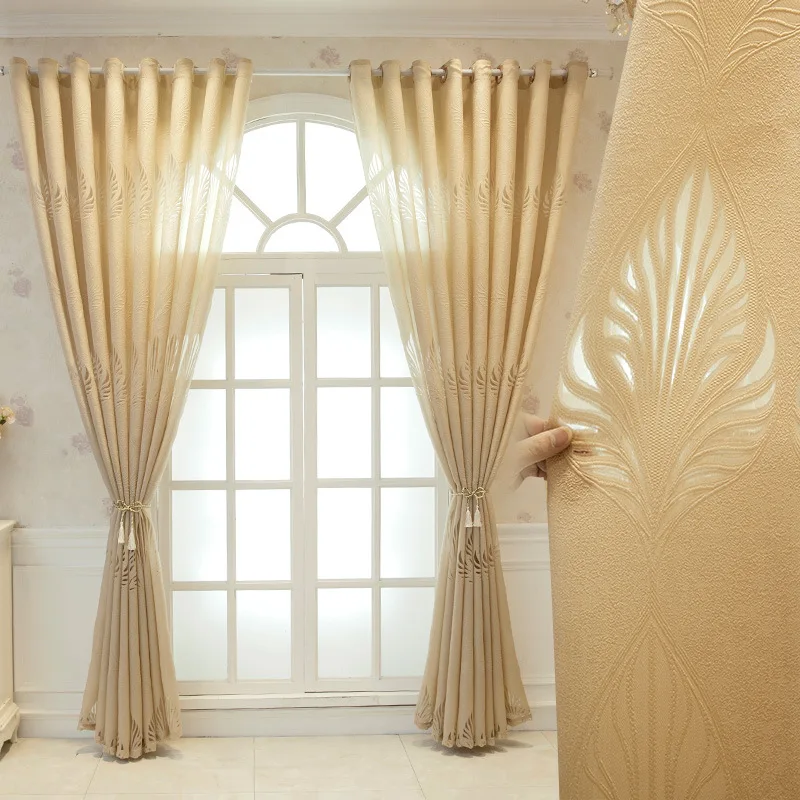 

Curtains for Living Dining Room Bedroom Simple Modern Leaf Jacquard Hollow Out Window Curtain Room Decor