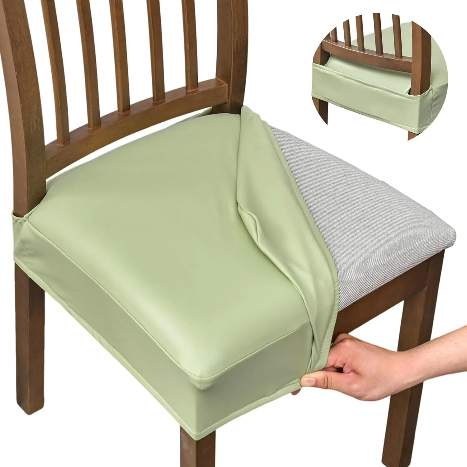 

Waterproof Seat Covers For Dining Room Chairs Set Of 6, Pu Leather Chair Seat Slipcovers Dining Chair Cover Removable Washable