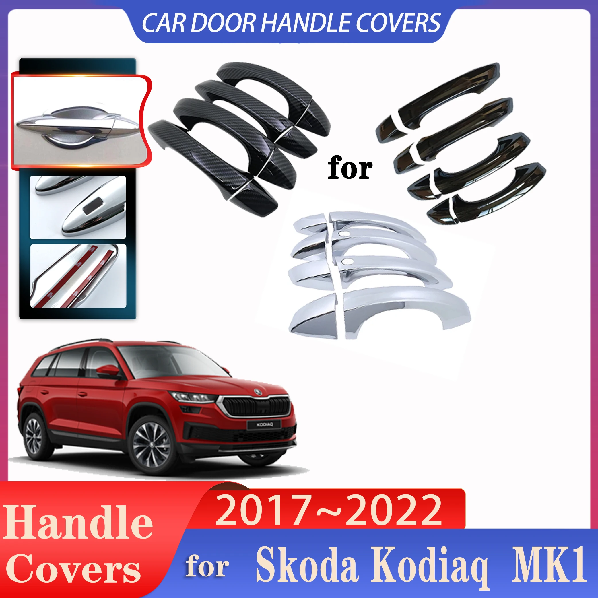 For Skoda Kodiaq MK1 2017~2022 Car Door Handle Covers Exterior Scratch Protective Decor Rustproof Covers luxurious Accessories