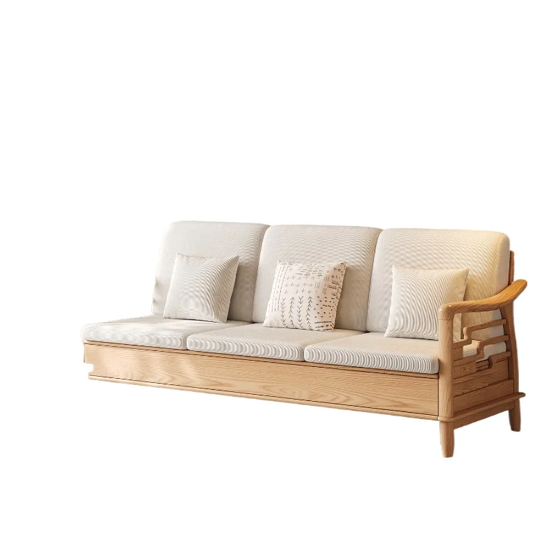 

Three-person all-ash wood solid wood sofa modern simple cream style