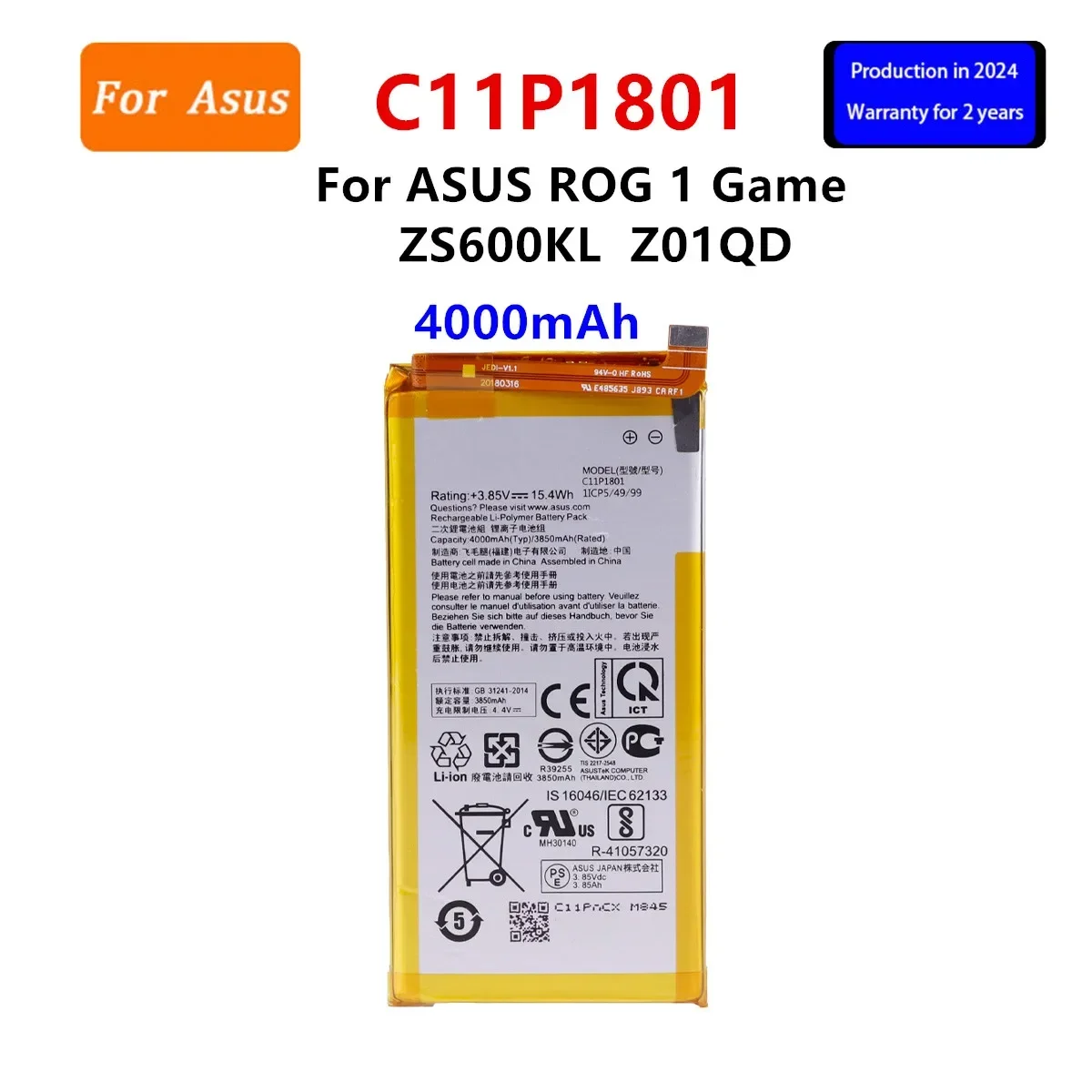 Brand New Battery C11P1801  4000mAh  For  ASUS ROG 1 Game ZS600KL Z01QD  Phone  Battery +Tools