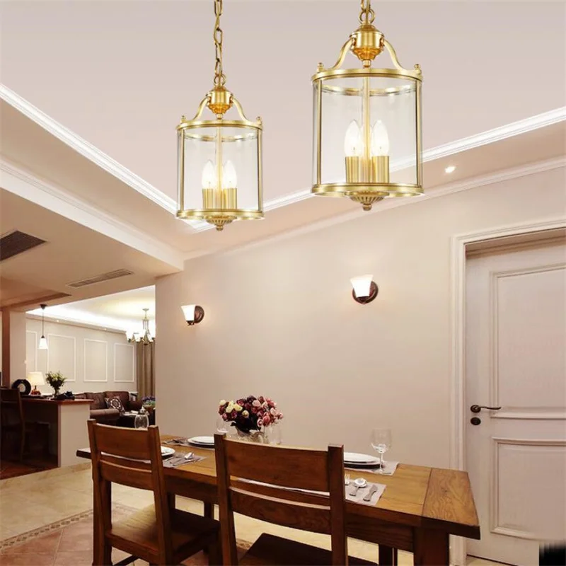 

American Country Style Hanging Lamp Interior Lighting Fixtures Pendant Lights Bronze Glass Chandeliers For Living Dinner Room