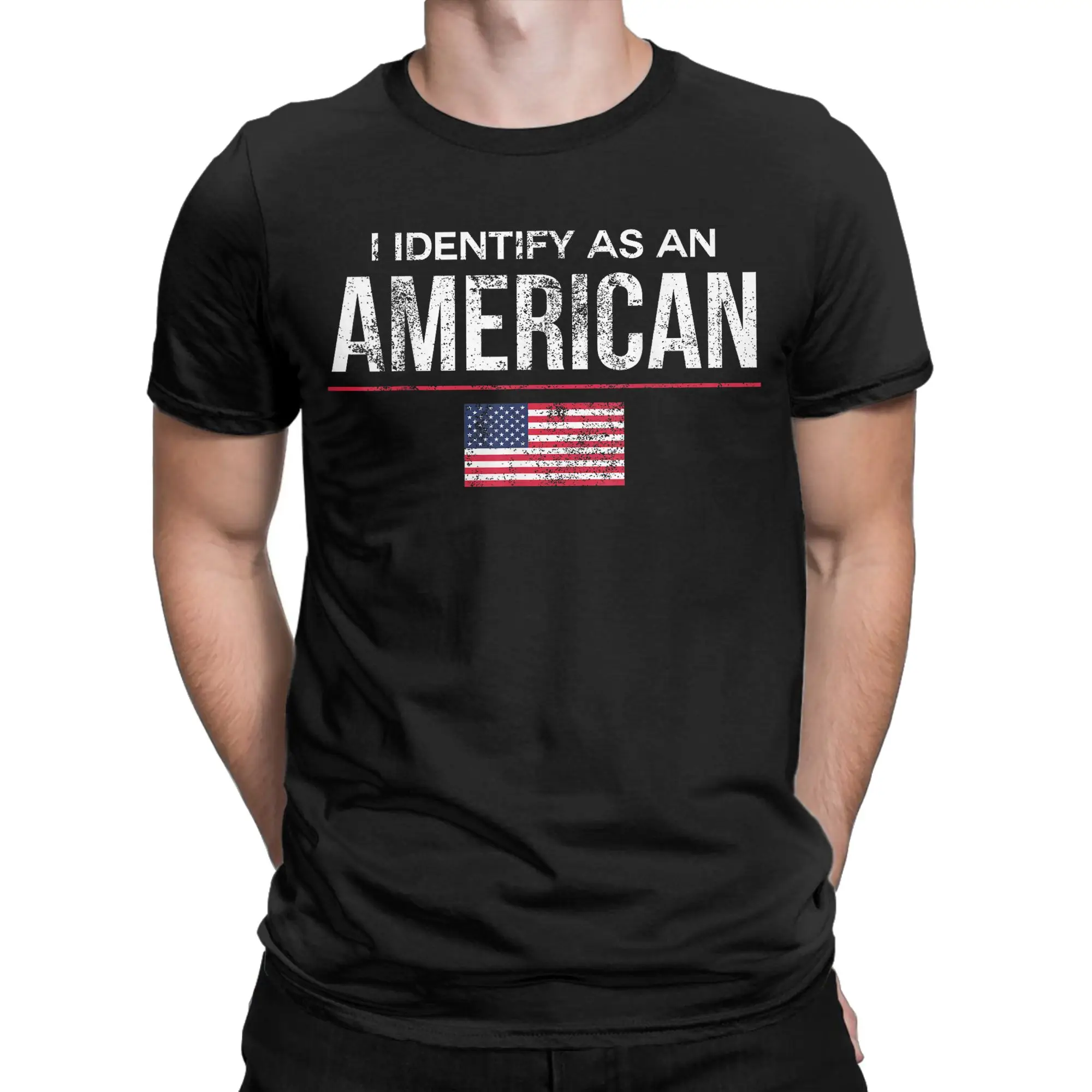 I Identify as an American No Identity Politics USA T Shirt for Men 100% Cotton  T-Shirts Round Collar Tee Shirt Short Sleeve